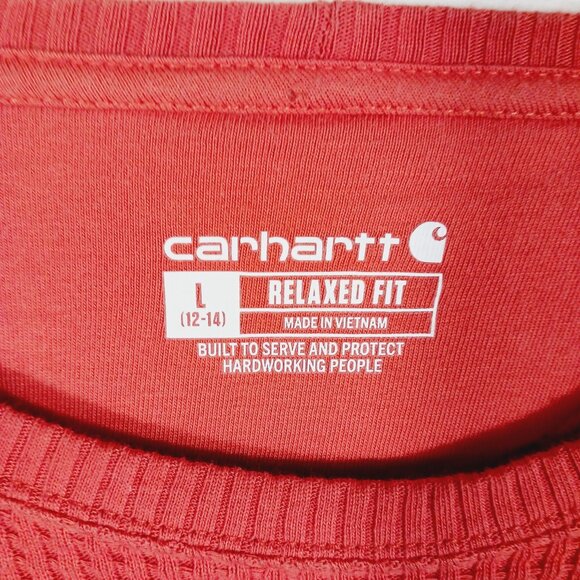 Carhartt, Relaxed Fit Waffle Thermal Long Sleeve, Front Pocket w/ Logo, L 12/14 - Picture 2 of 16